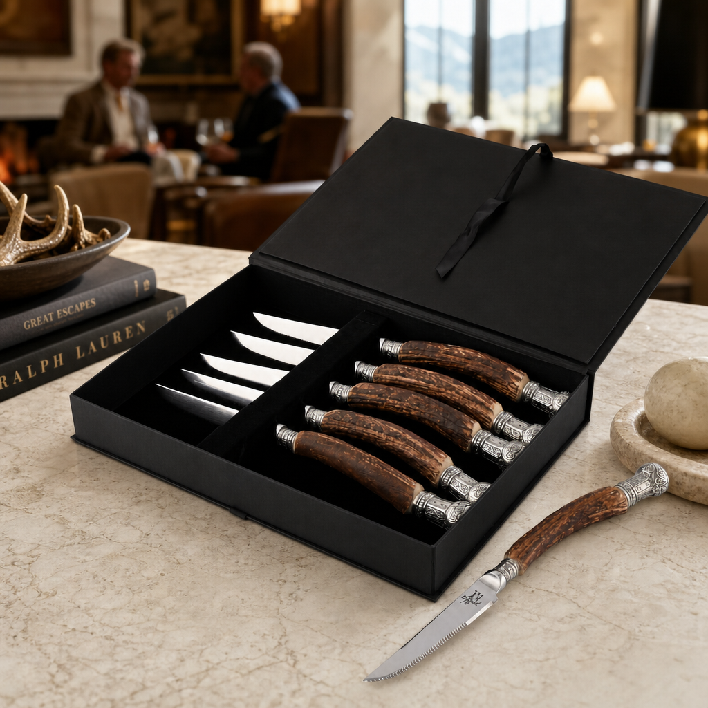 VAGABOND HOUSE  Composite Antler King Crown Steak Knife Set