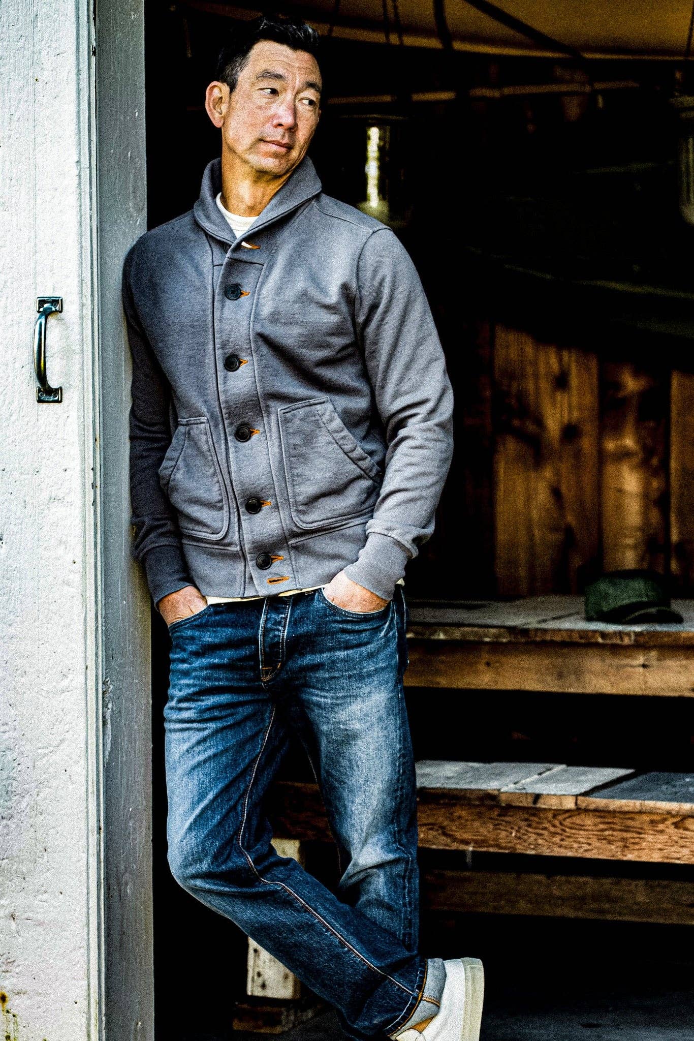 WIESMADE Men | Bodega Cardigan | 14oz 100% Cotton French Terry - Pebble: Pebble / L