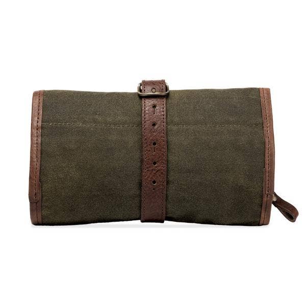 Mission Mercantile Campaign Waxed Canvas Roll-Up Toiletry Shave Kit: Smoke / Brown