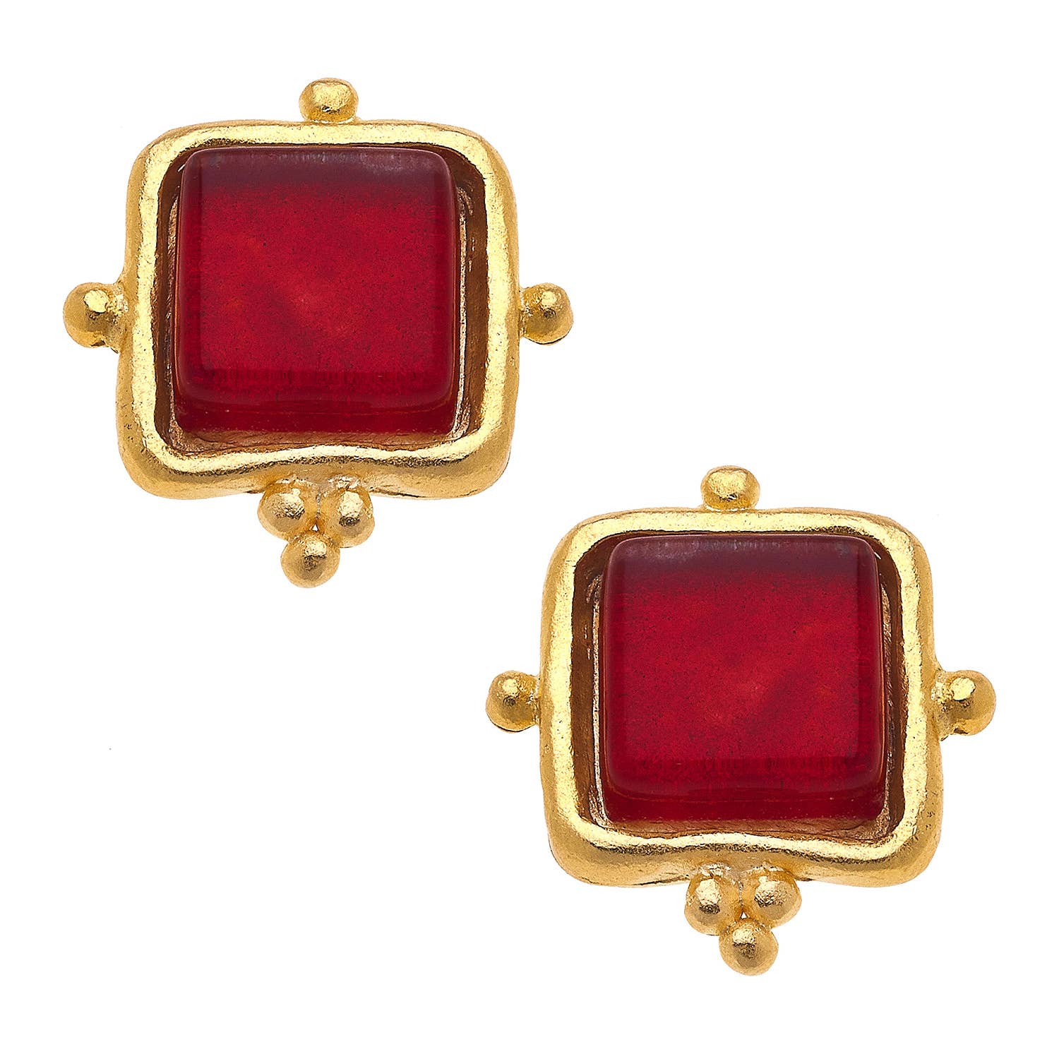 Susan Shaw Madeline Red French Glass Studs