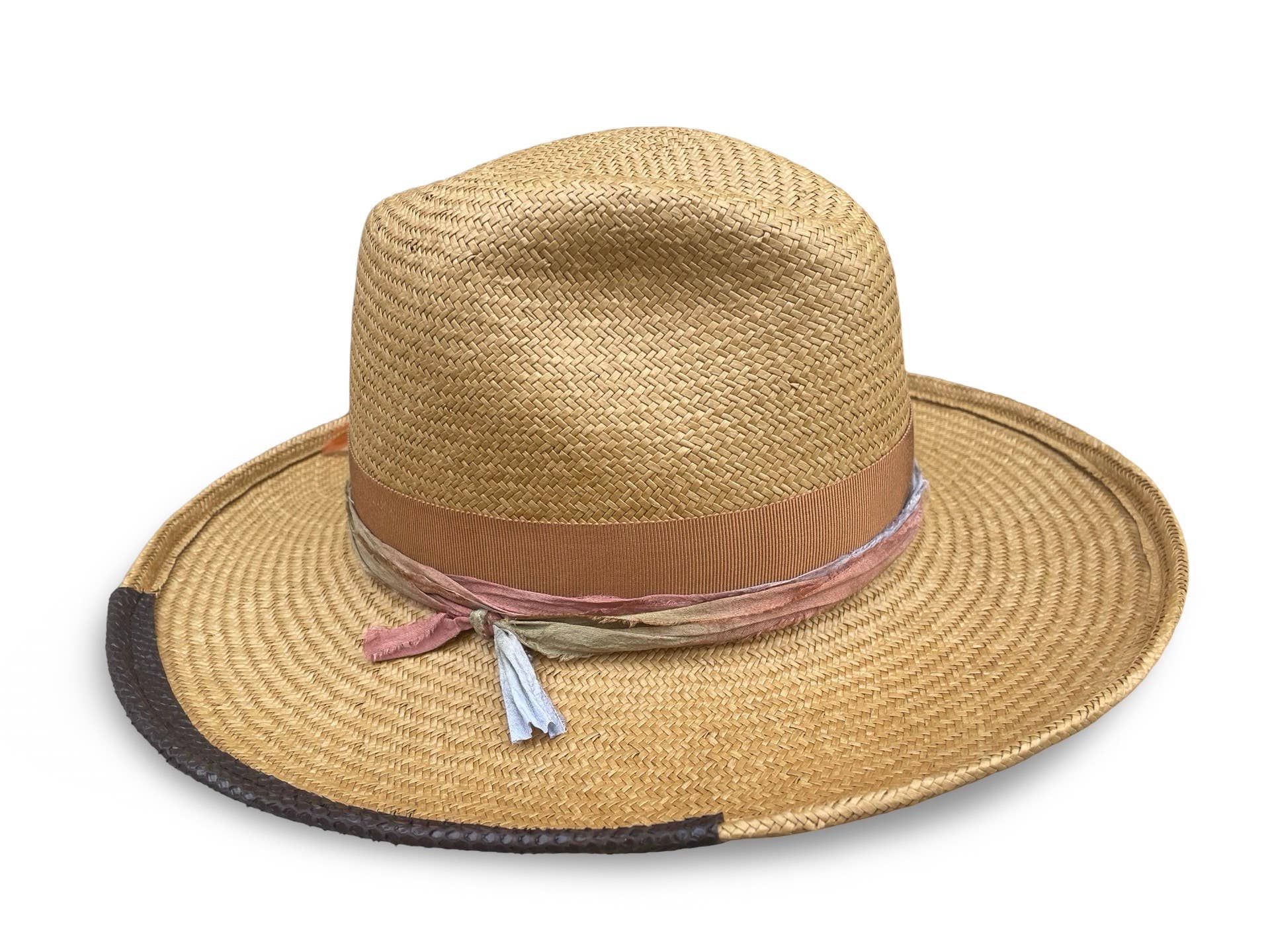 Cha Cha's May -  Boho Shantung Straw Fedora: Gray / Medium 22.5/23