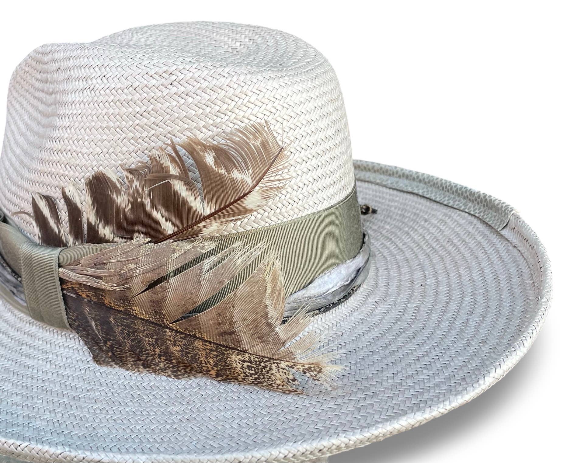 Cha Cha's May -  Boho Shantung Straw Fedora: Gray / Medium 22.5/23