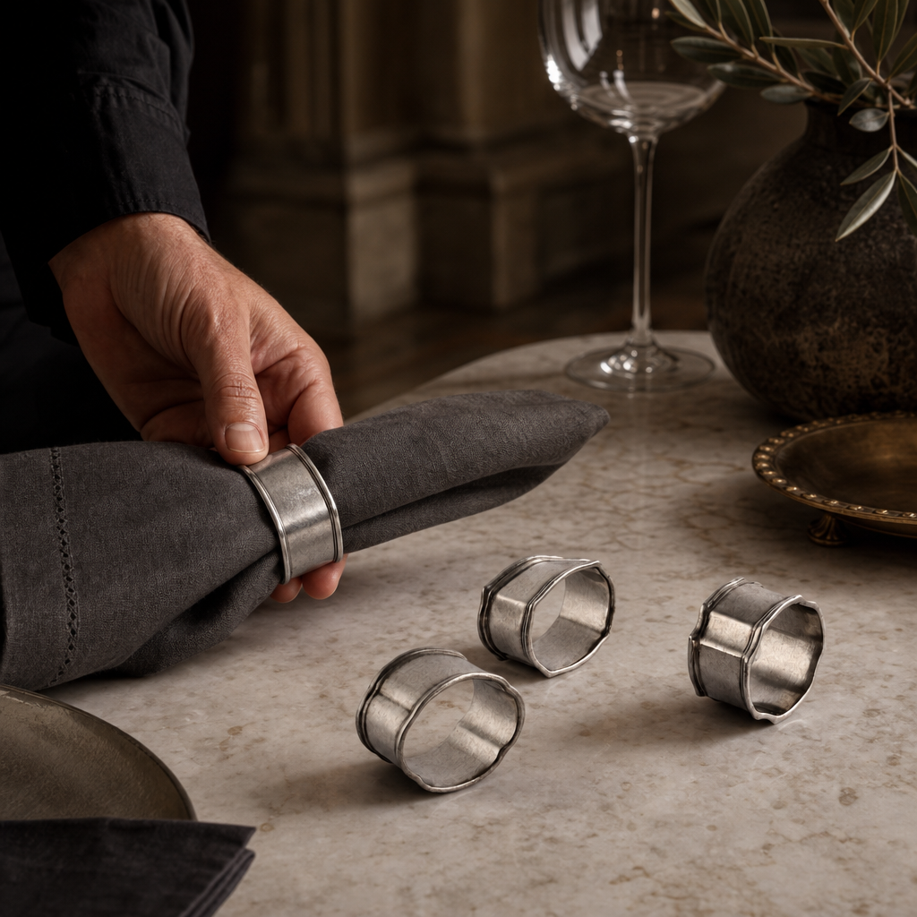 VAGABOND HOUSE Pewter Classic Napkin Ring Set (4)