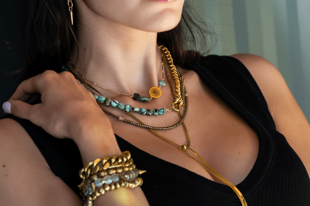 Rachel Nathan Shackle Duo African Turquoise Coin Necklace