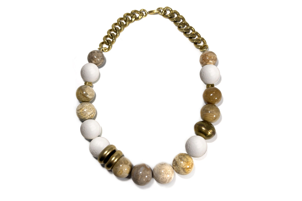 Rachel Nathan White Sponge Coral &amp; Indian Brass Necklace