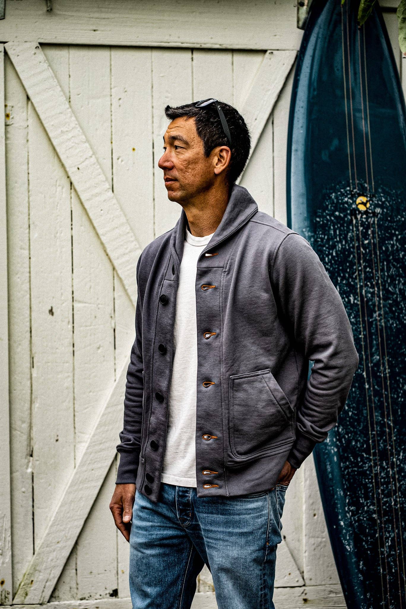 WIESMADE Men | Bodega Cardigan | 14oz 100% Cotton French Terry - Pebble: Pebble / L