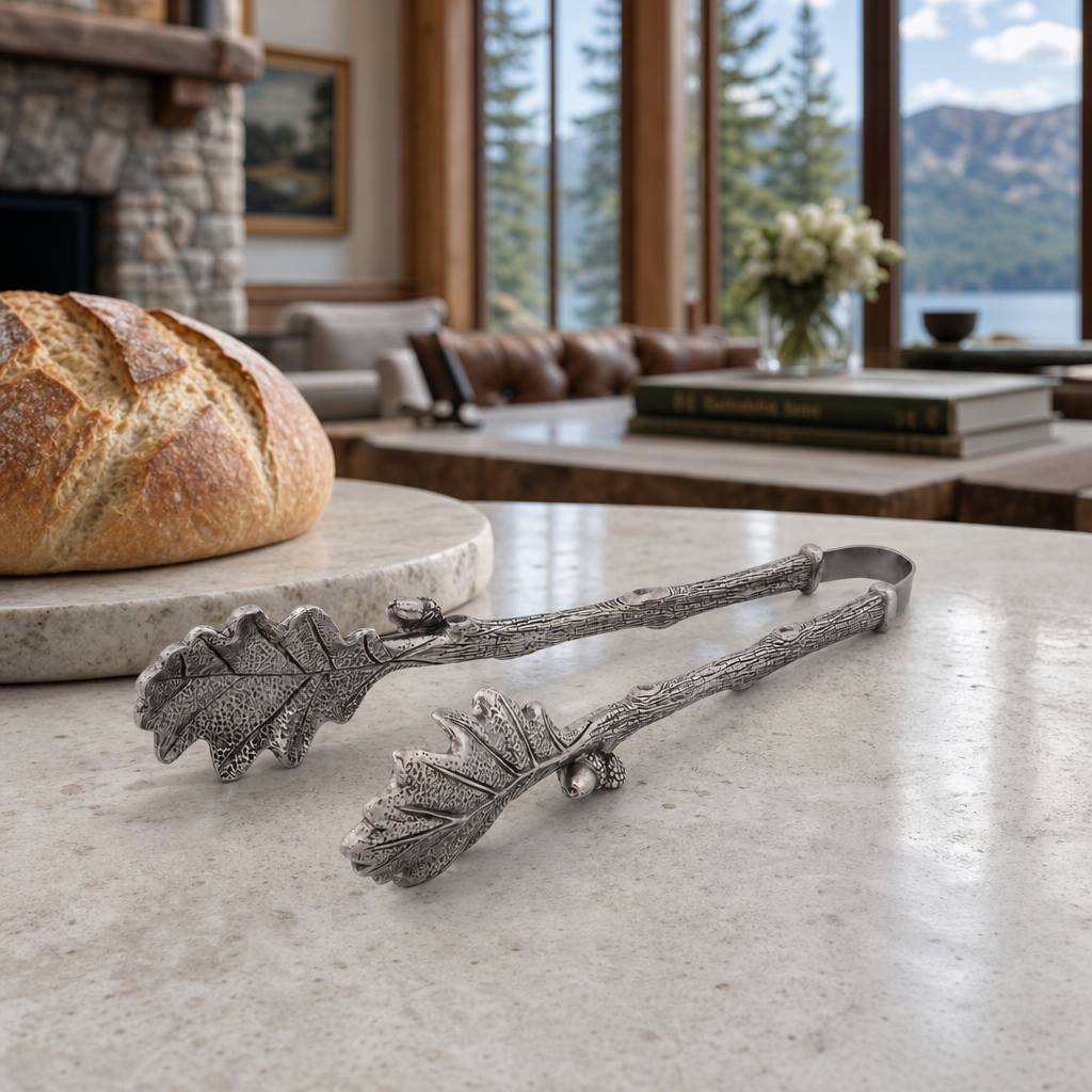 VAGABOND HOUSE Pewter Oak Leaf Pattern Ice / Bread Tongs