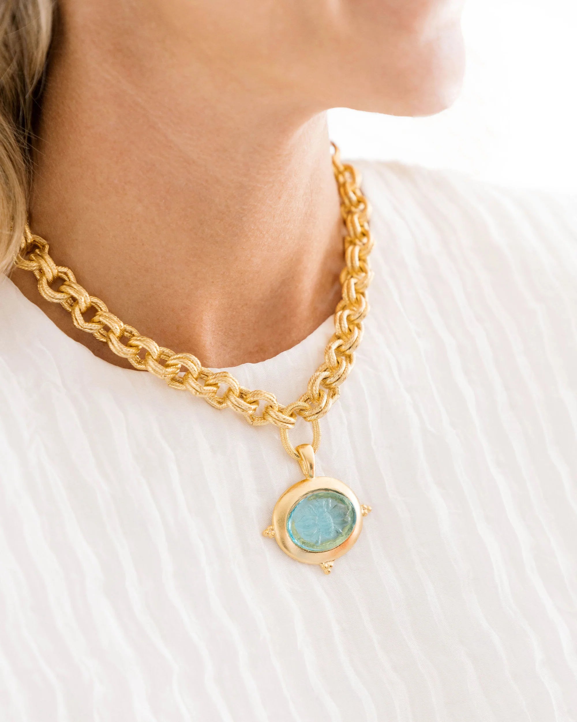 Susan Shaw Venetian Glass Bee Necklace: Aqua