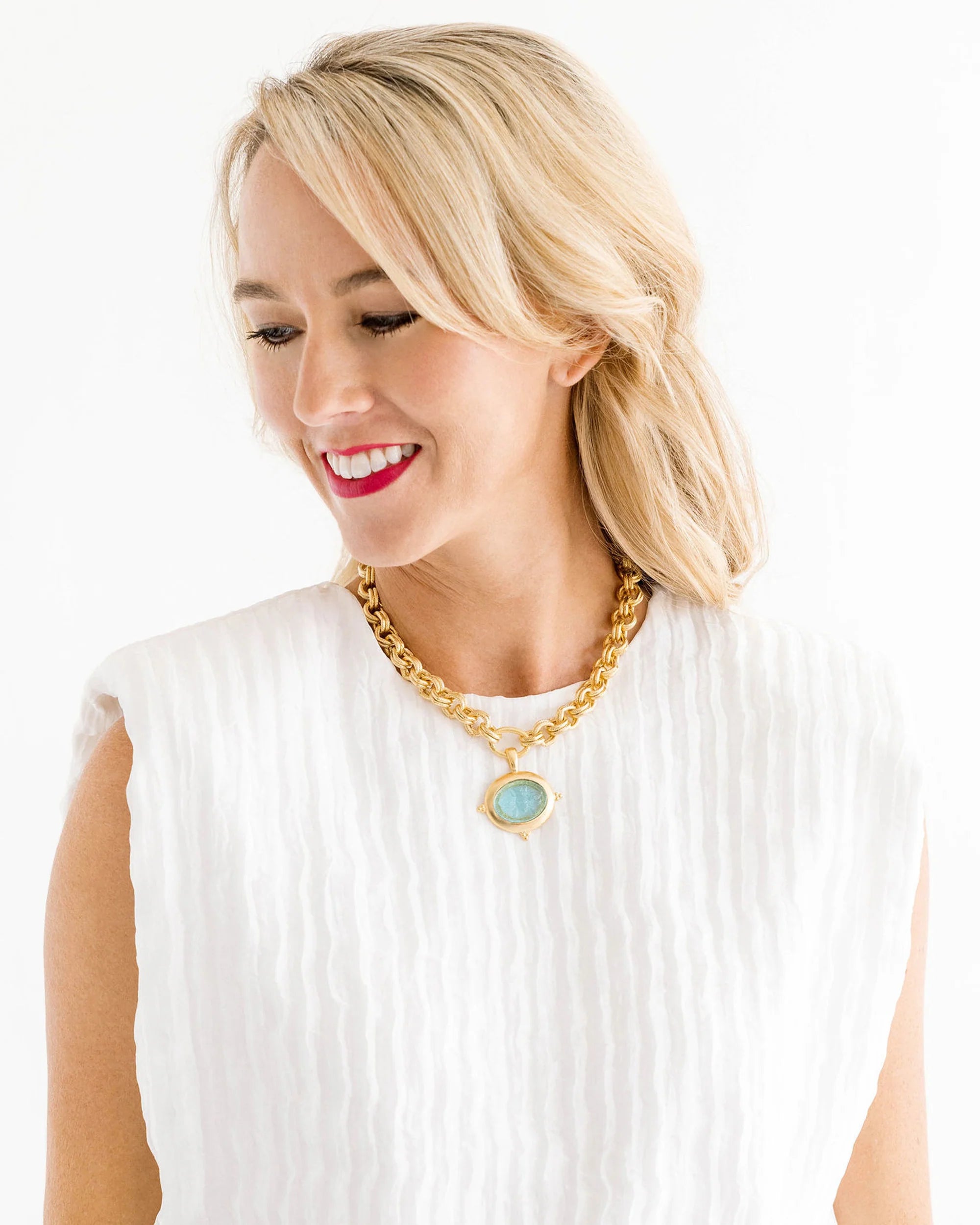 Susan Shaw Venetian Glass Bee Necklace: Aqua