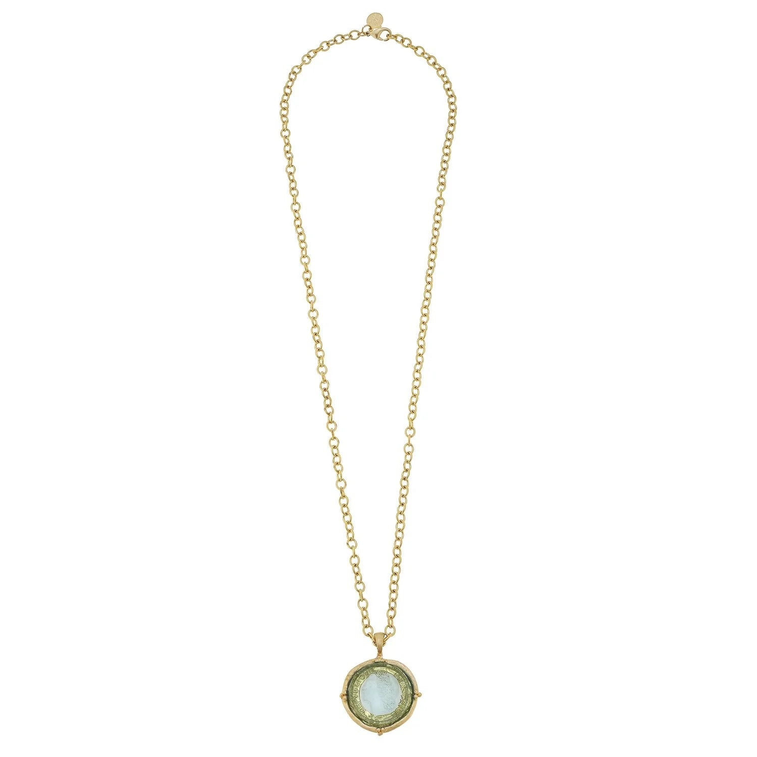Susan Shaw Long Venetian Clear Glass Coin Intaglio Necklace