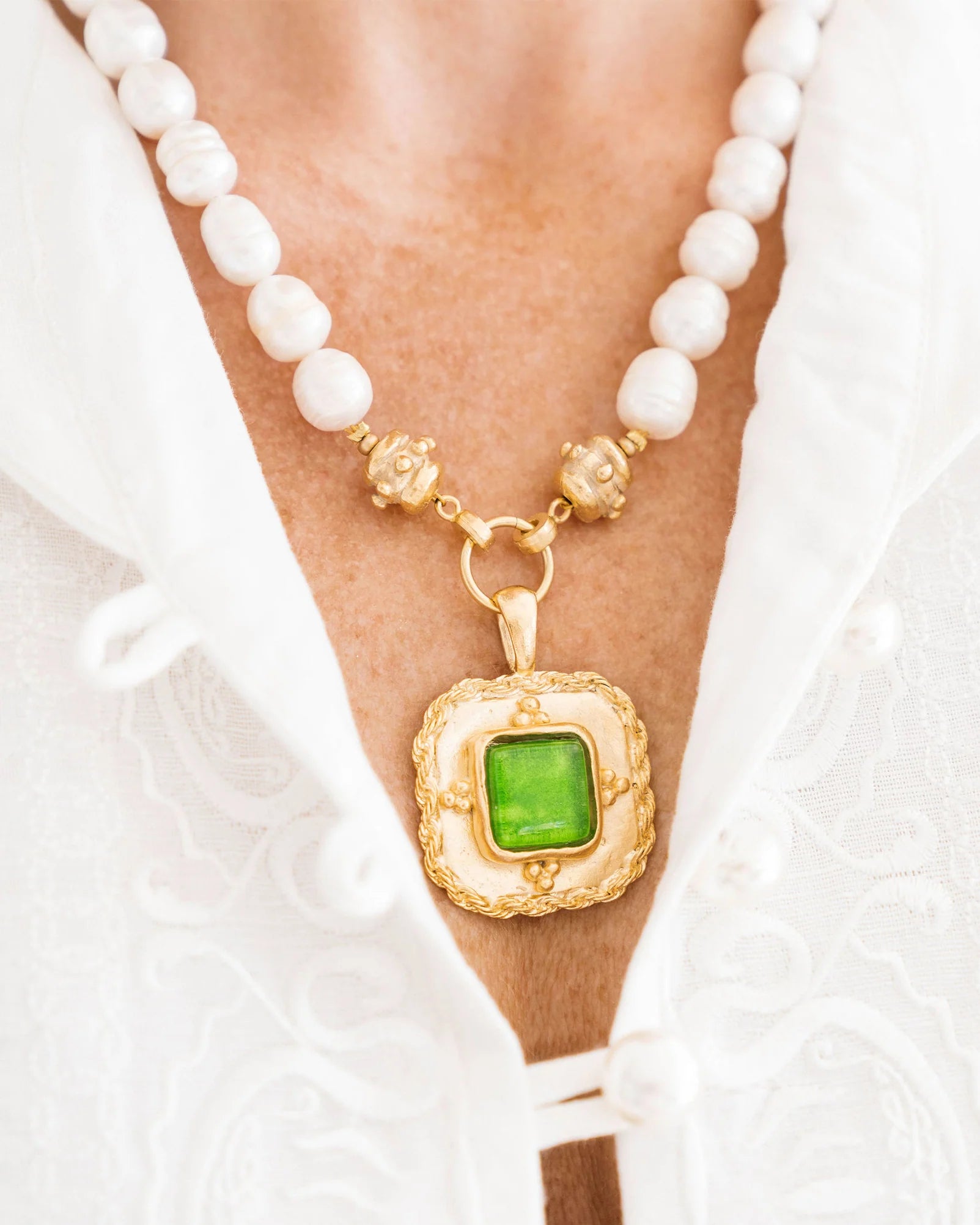 Susan Shaw Madeline Pearl Necklace: Spring Green