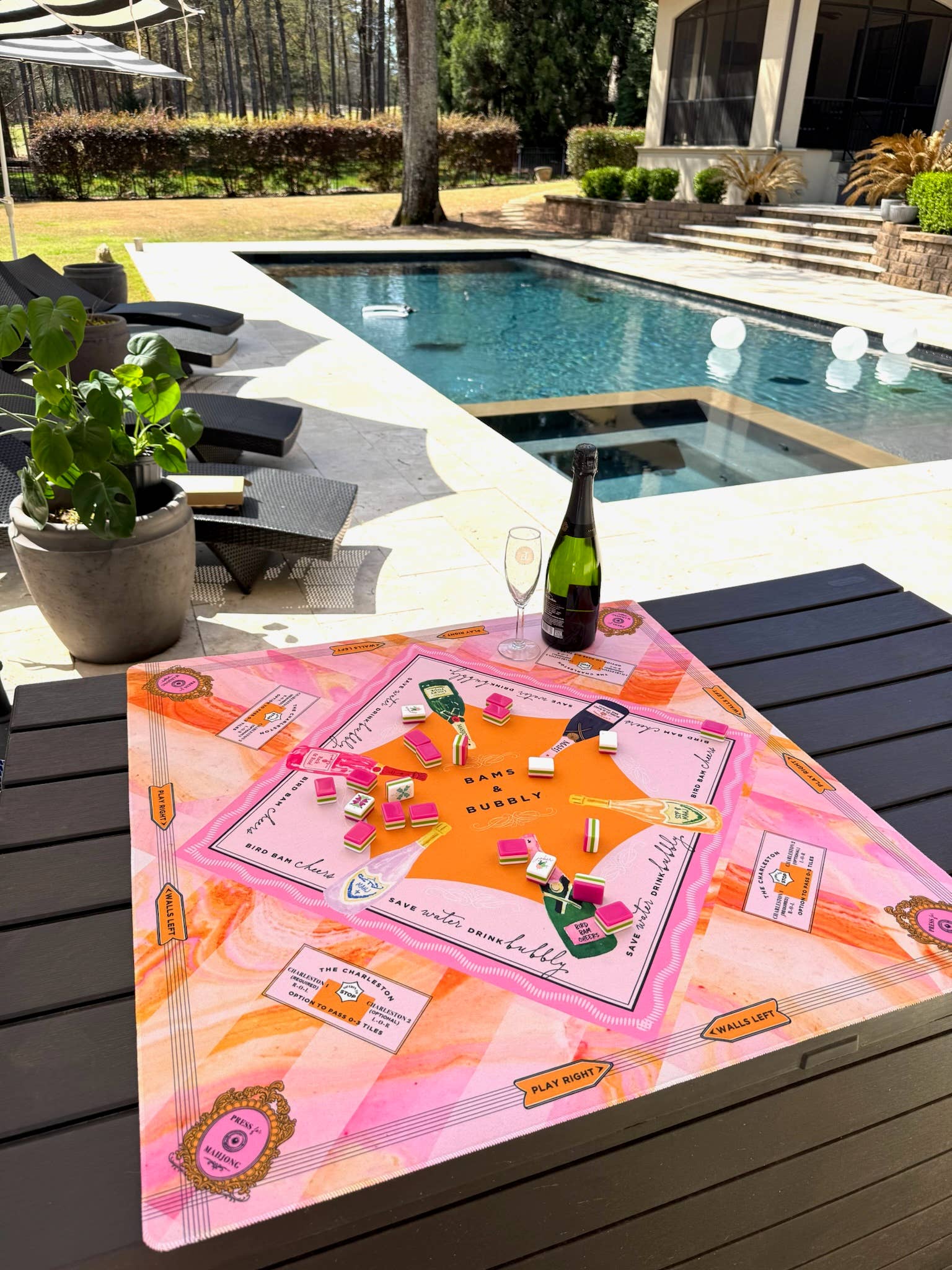 Anders Ruff Bams &amp; Bubbly Mahjong Mat | The Champagne &amp; Mahj Collection: 31.5" x 31.5"