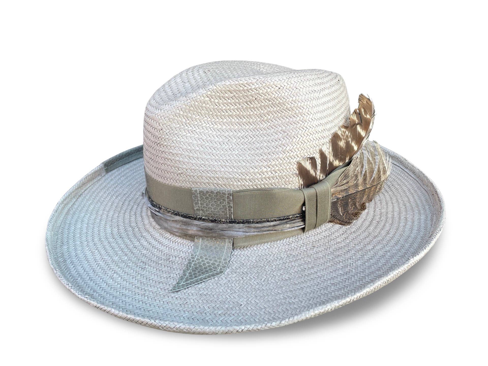 Cha Cha's May -  Boho Shantung Straw Fedora: Gray / Medium 22.5/23
