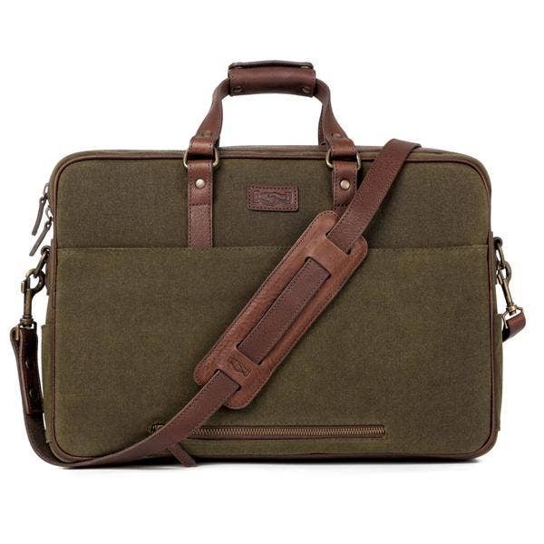 Mission Mercantile Campaign Waxed Canvas Briefcase: Smoke / Forest