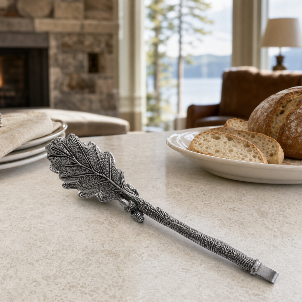 VAGABOND HOUSE Pewter Oak Leaf Pattern Ice / Bread Tongs