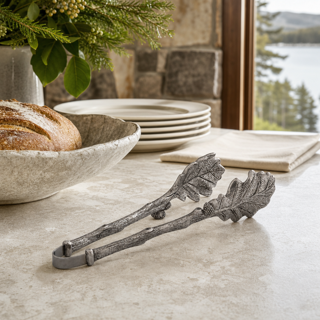 VAGABOND HOUSE Pewter Oak Leaf Pattern Ice / Bread Tongs