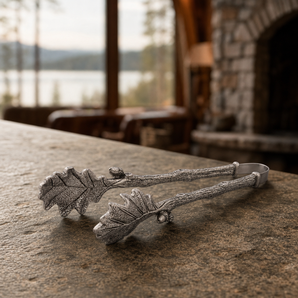 VAGABOND HOUSE Pewter Oak Leaf Pattern Ice / Bread Tongs
