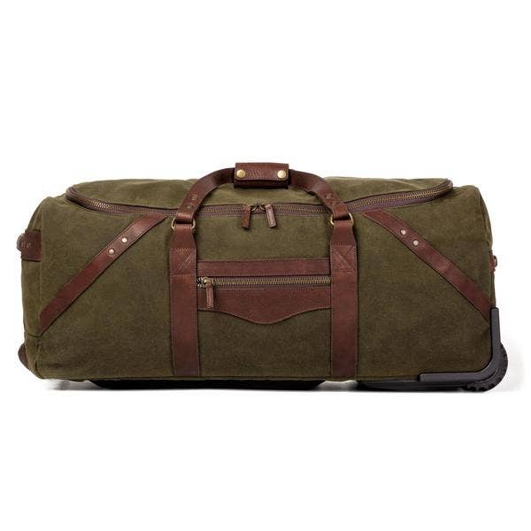 Mission Mercantile Campaign Waxed Canvas Large Roller Duffle Bag: Smoke / Brown