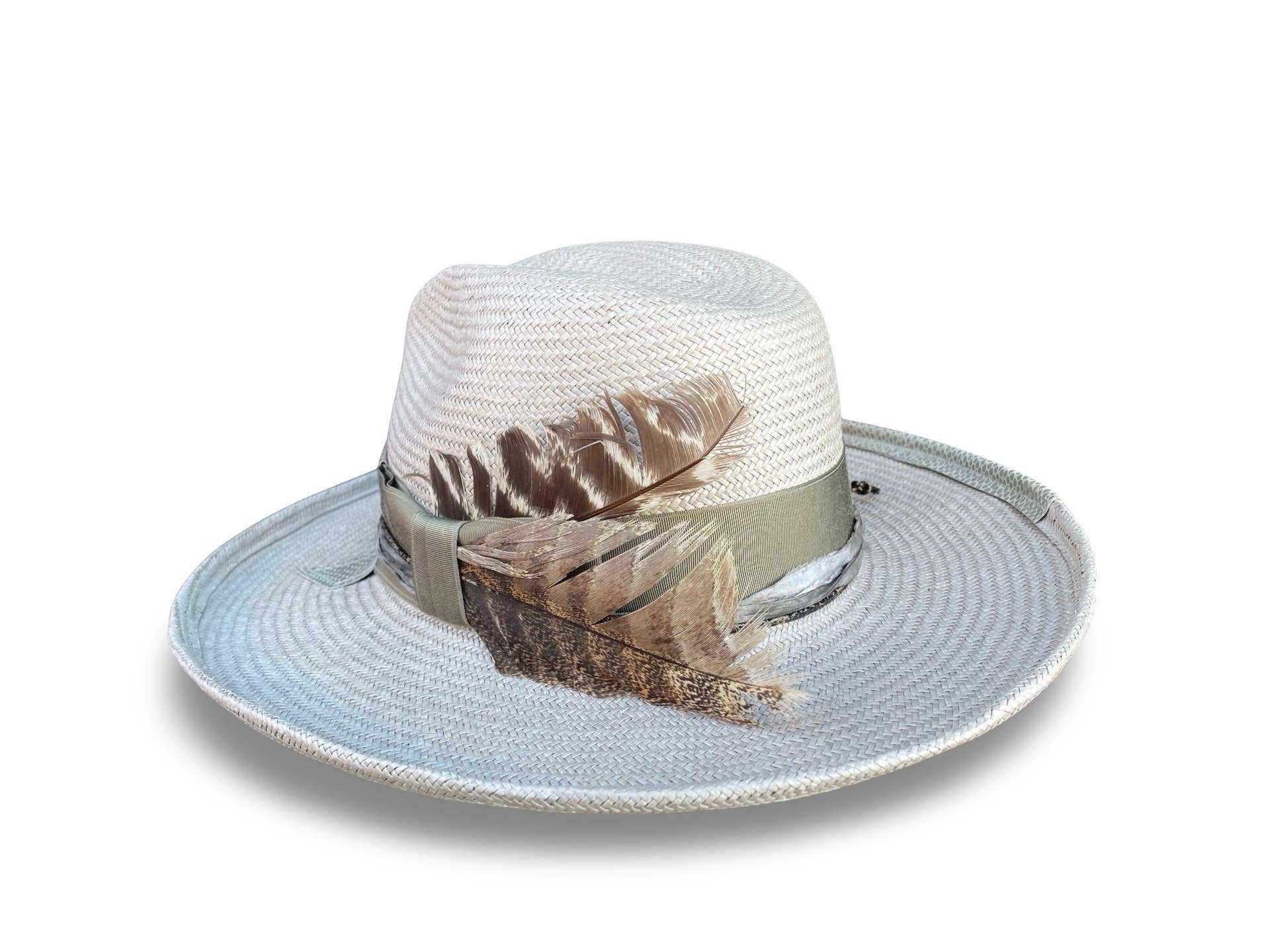 Cha Cha's May -  Boho Shantung Straw Fedora: Gray / Medium 22.5/23