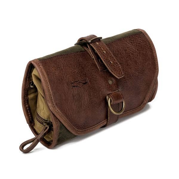 Mission Mercantile Campaign Waxed Canvas Roll-Up Toiletry Shave Kit: Smoke / Brown