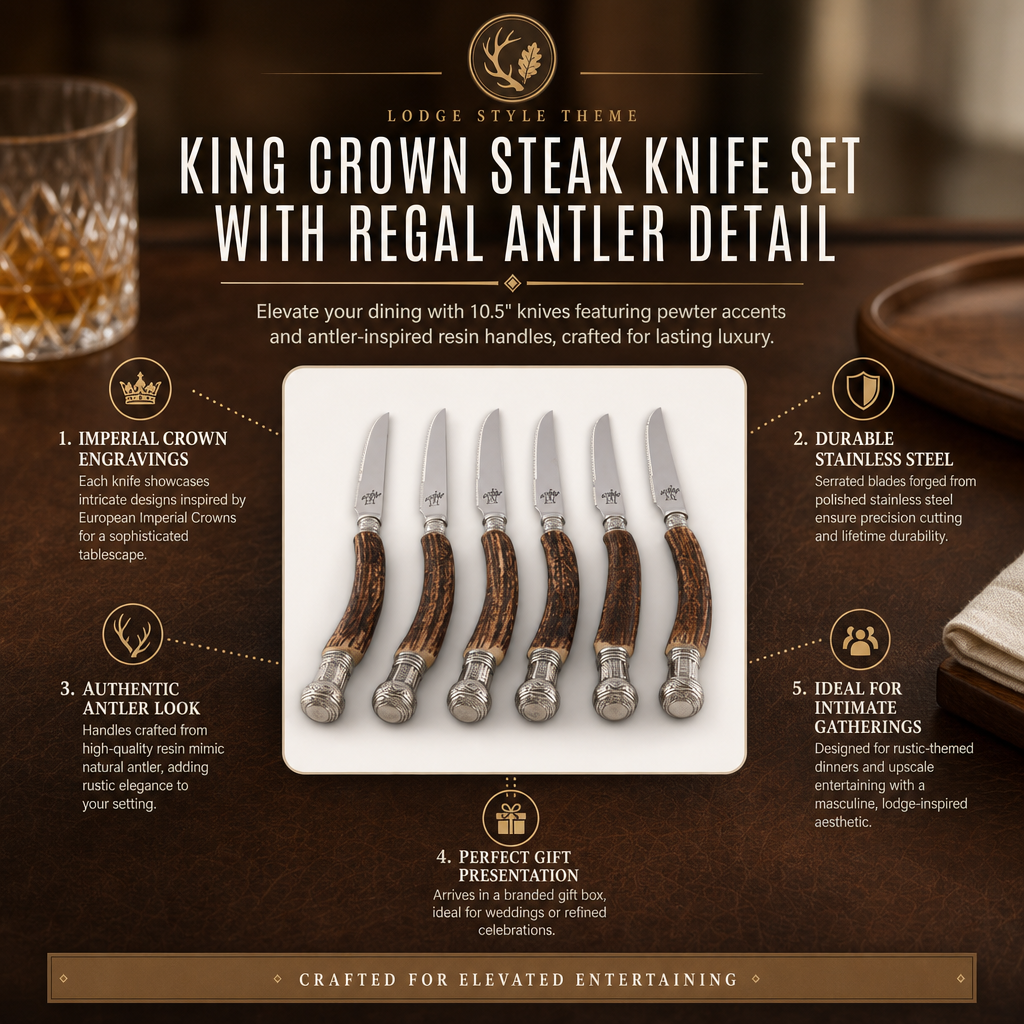 VAGABOND HOUSE  Composite Antler King Crown Steak Knife Set