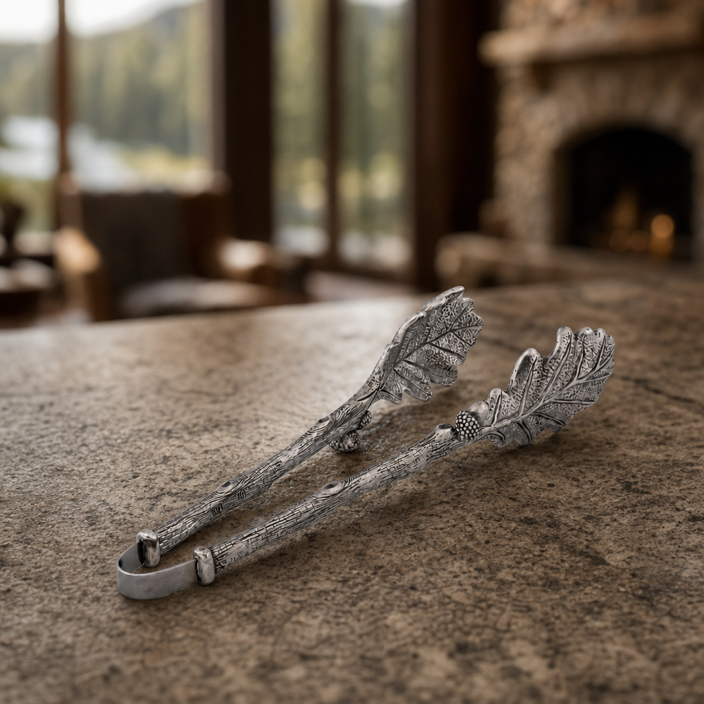 VAGABOND HOUSE Pewter Oak Leaf Pattern Ice / Bread Tongs