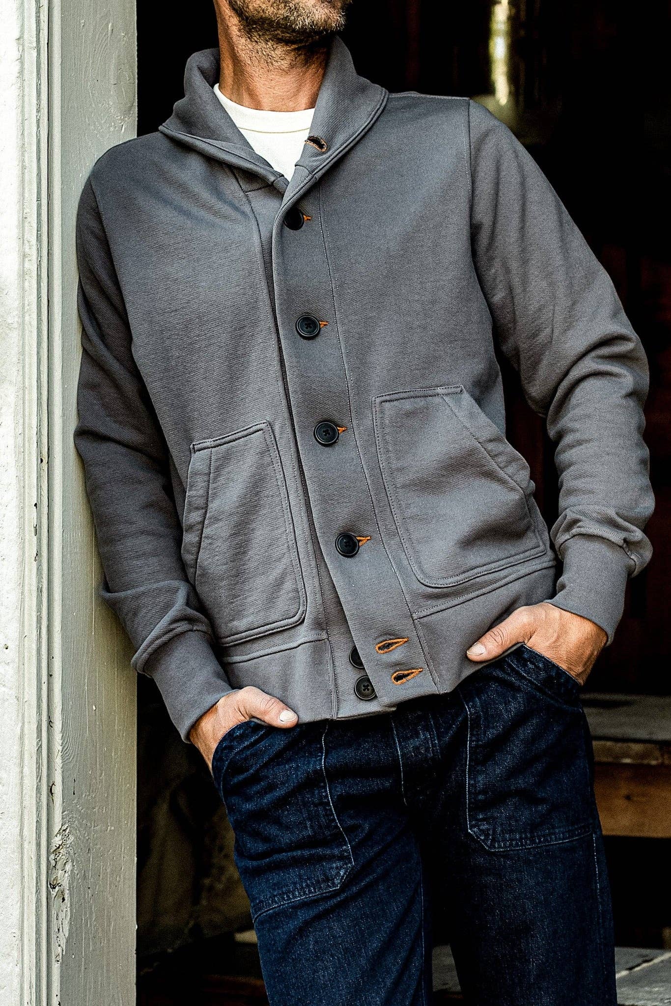 WIESMADE Men | Bodega Cardigan | 14oz 100% Cotton French Terry - Pebble: Pebble / L