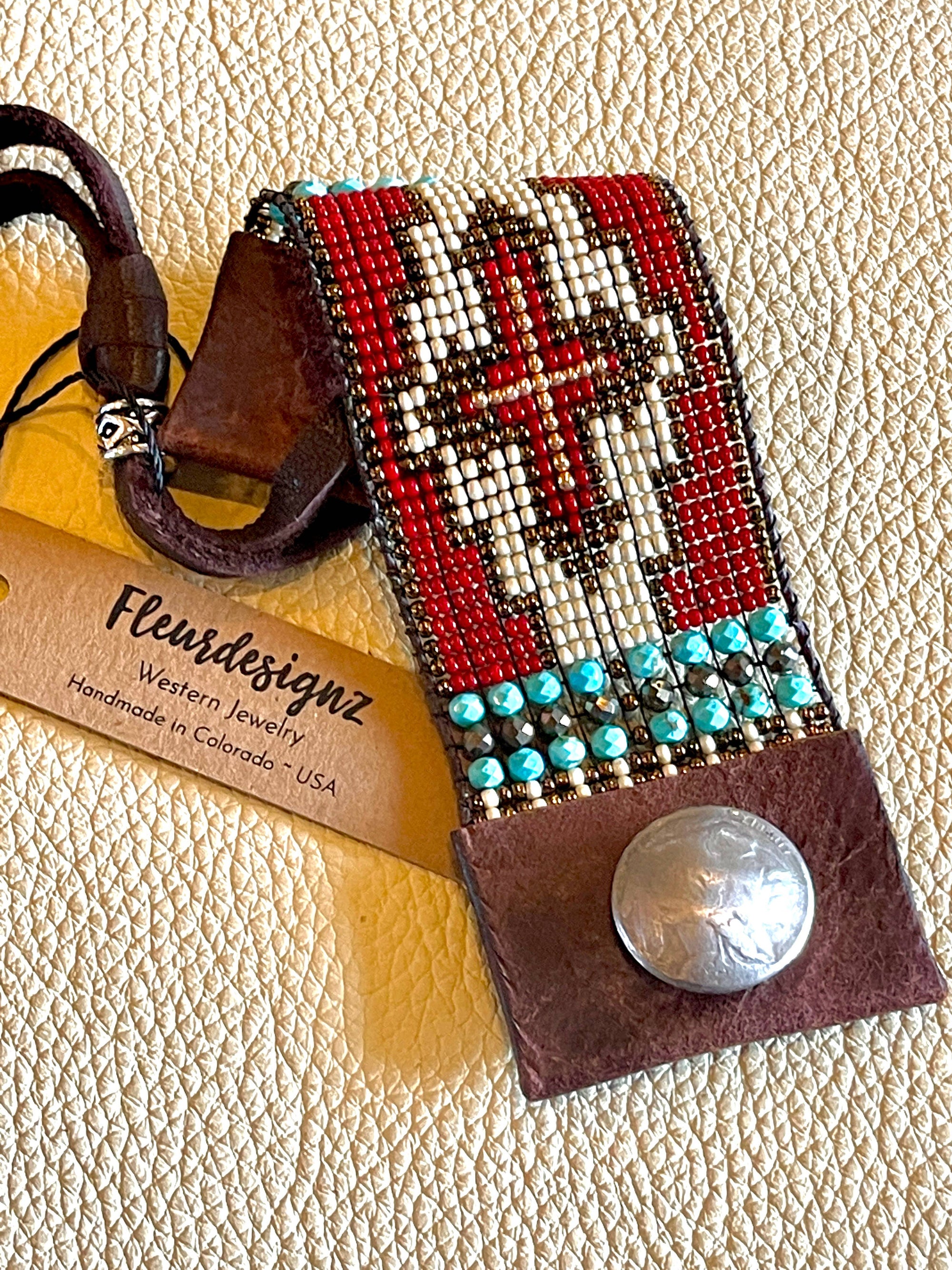 Fleurdesignz Western Jewelry Western Beaded Leather Cuff Bracelet: Faith