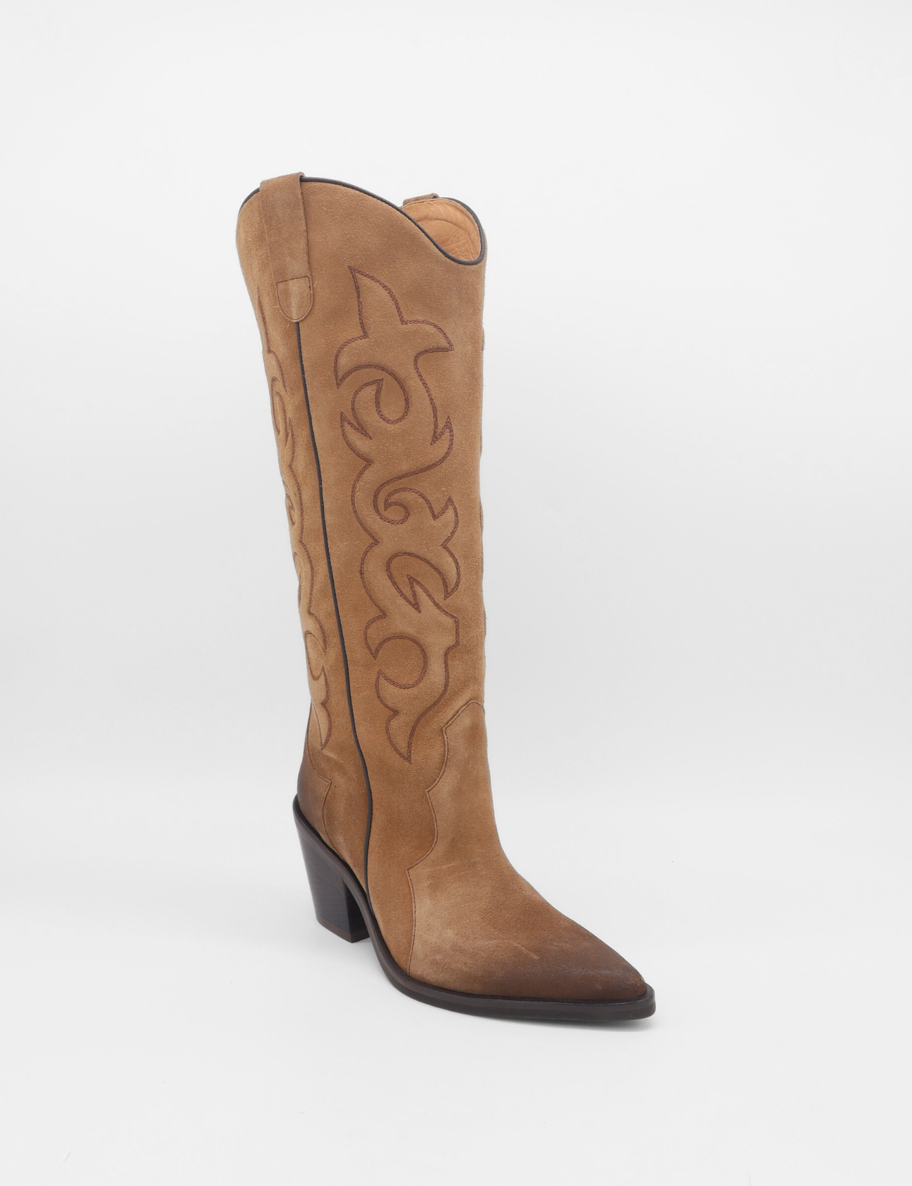 Stivali of New York Elora Women's Western Cowboy Boot in Mocha Suede Leather