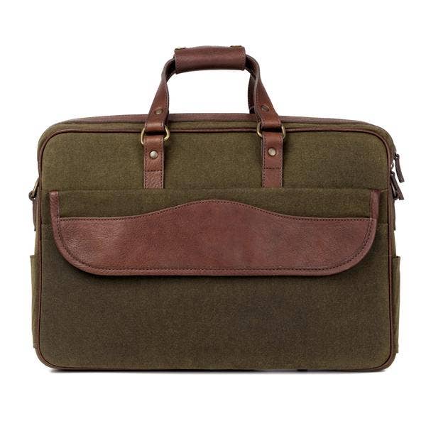 Mission Mercantile Campaign Waxed Canvas Briefcase: Smoke / Forest