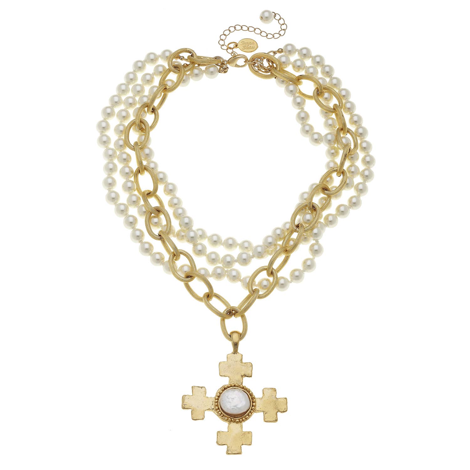 Susan Shaw Quad Cross Multi-Strand Pearl Necklace