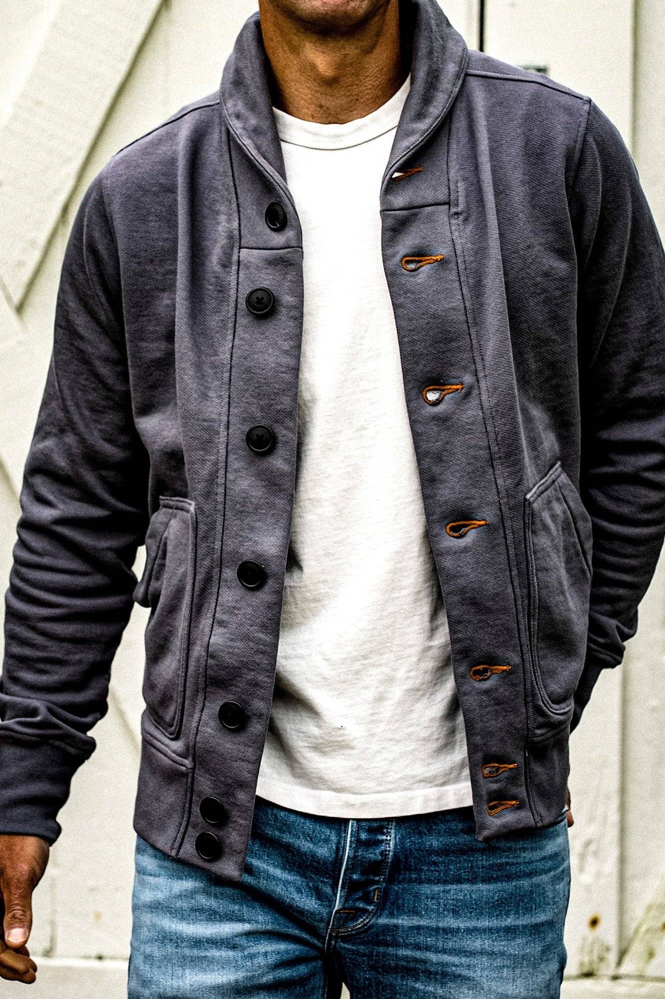 WIESMADE Men | Bodega Cardigan | 14oz 100% Cotton French Terry - Pebble: Pebble / L