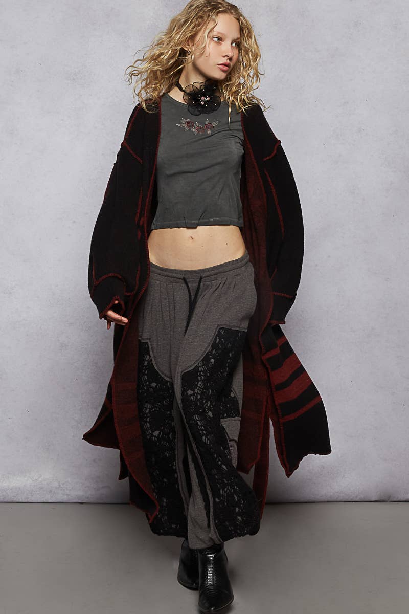 Pol Clothing Long Sleeve Striped Floral Cardigan Sweater