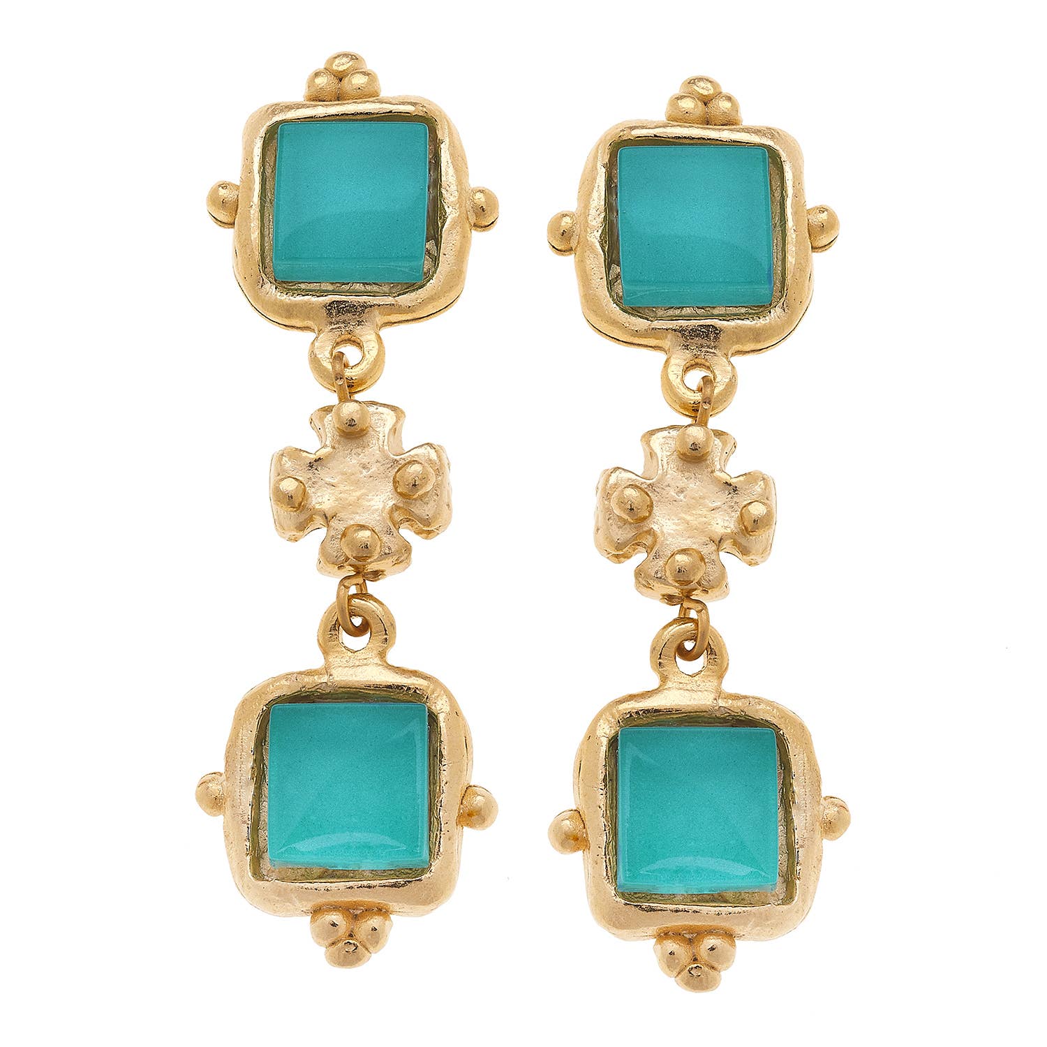Susan Shaw Charlotte Deux Tier Earrings: Riviera Teal