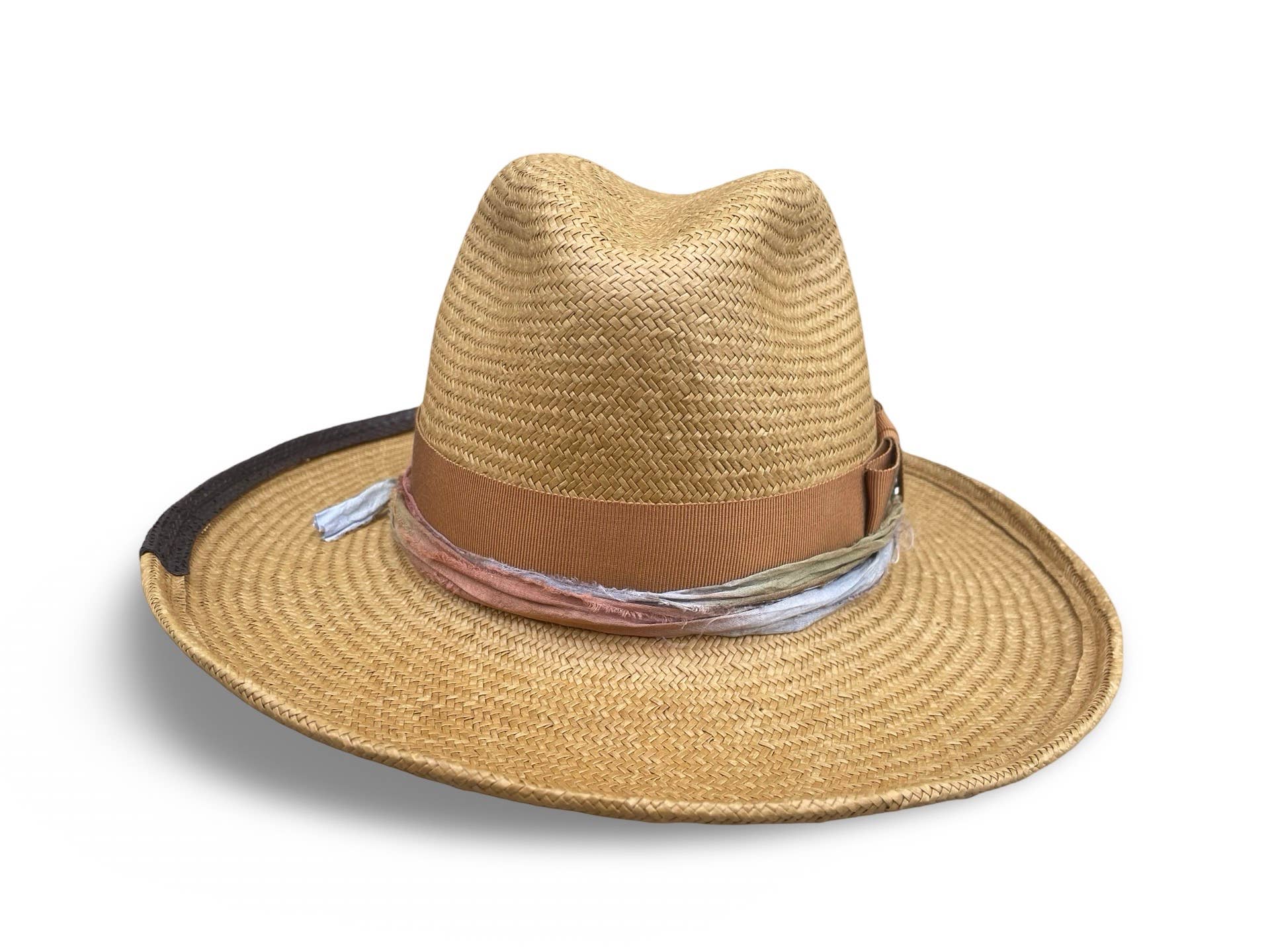 Cha Cha's May -  Boho Shantung Straw Fedora: Gray / Medium 22.5/23