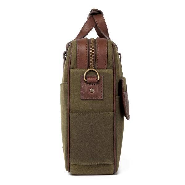 Mission Mercantile Campaign Waxed Canvas Briefcase: Smoke / Forest