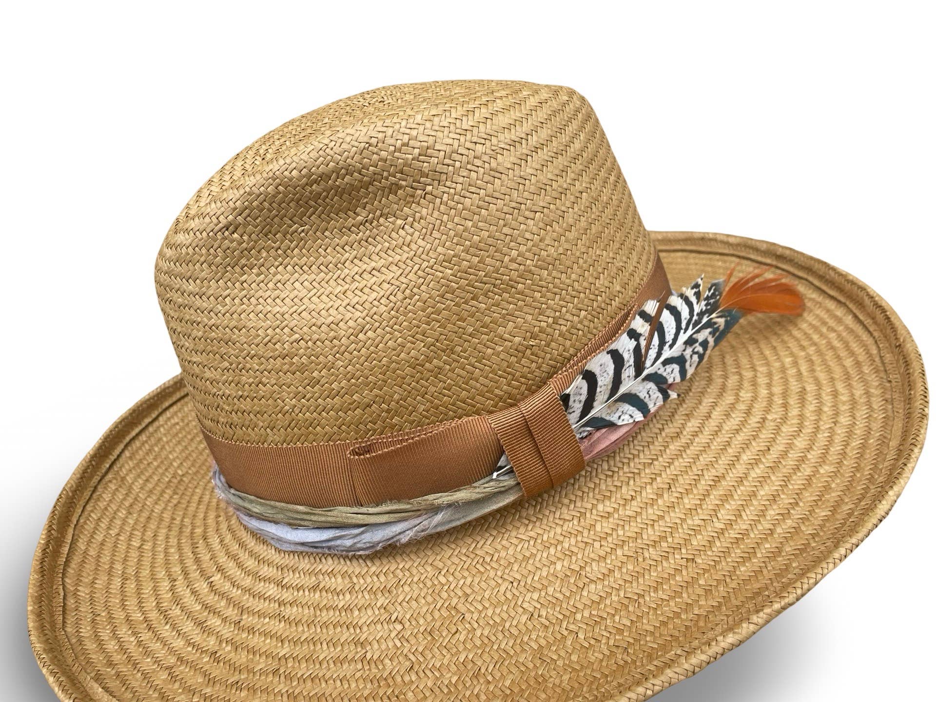 Cha Cha's May -  Boho Shantung Straw Fedora: Gray / Medium 22.5/23