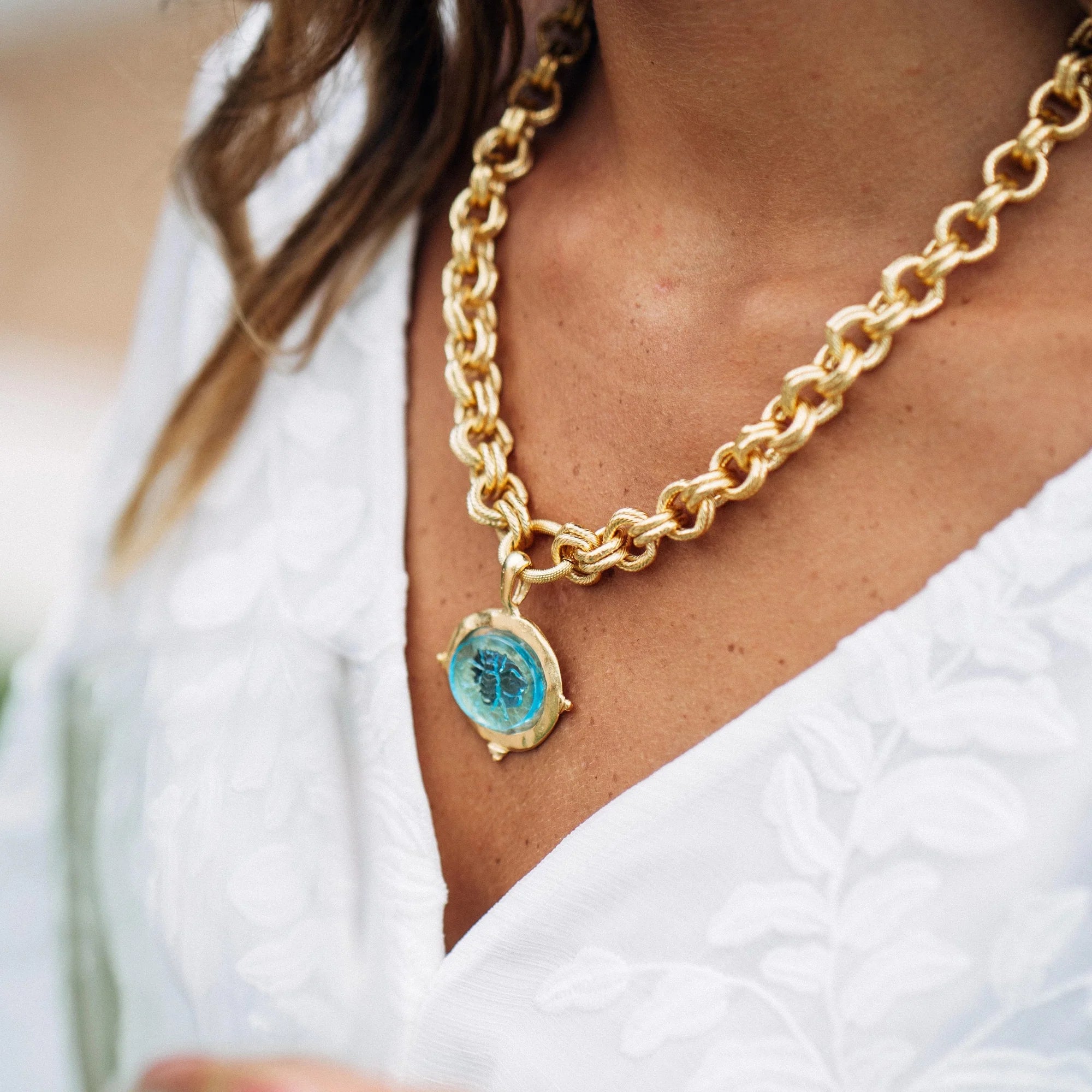 Susan Shaw Venetian Glass Bee Necklace: Aqua