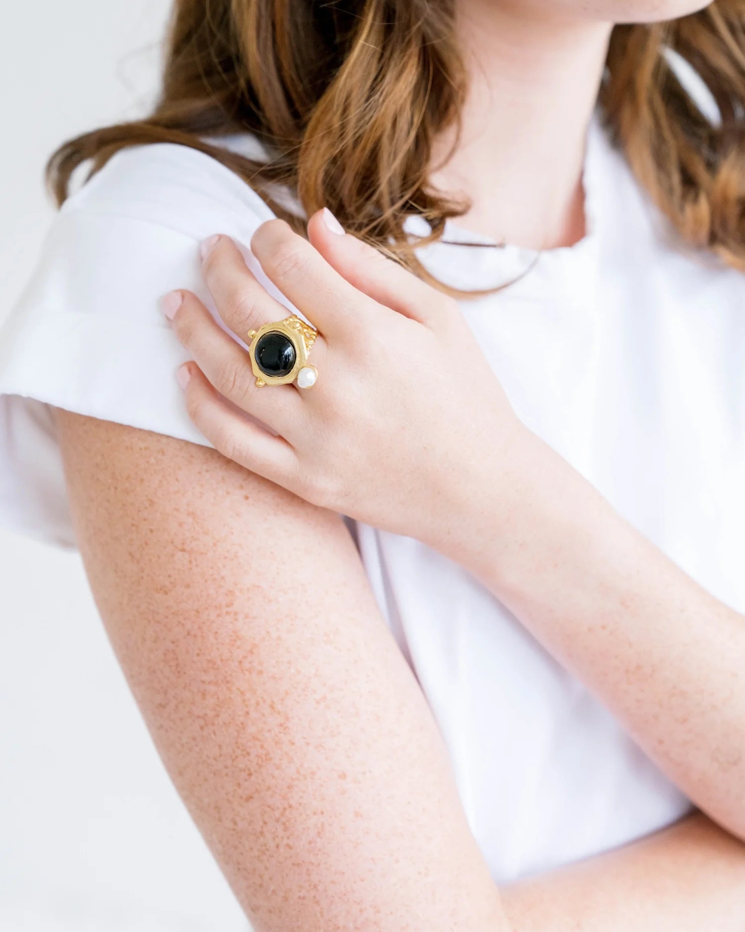 Susan Shaw Becca Ring: Black Onyx + Pearl