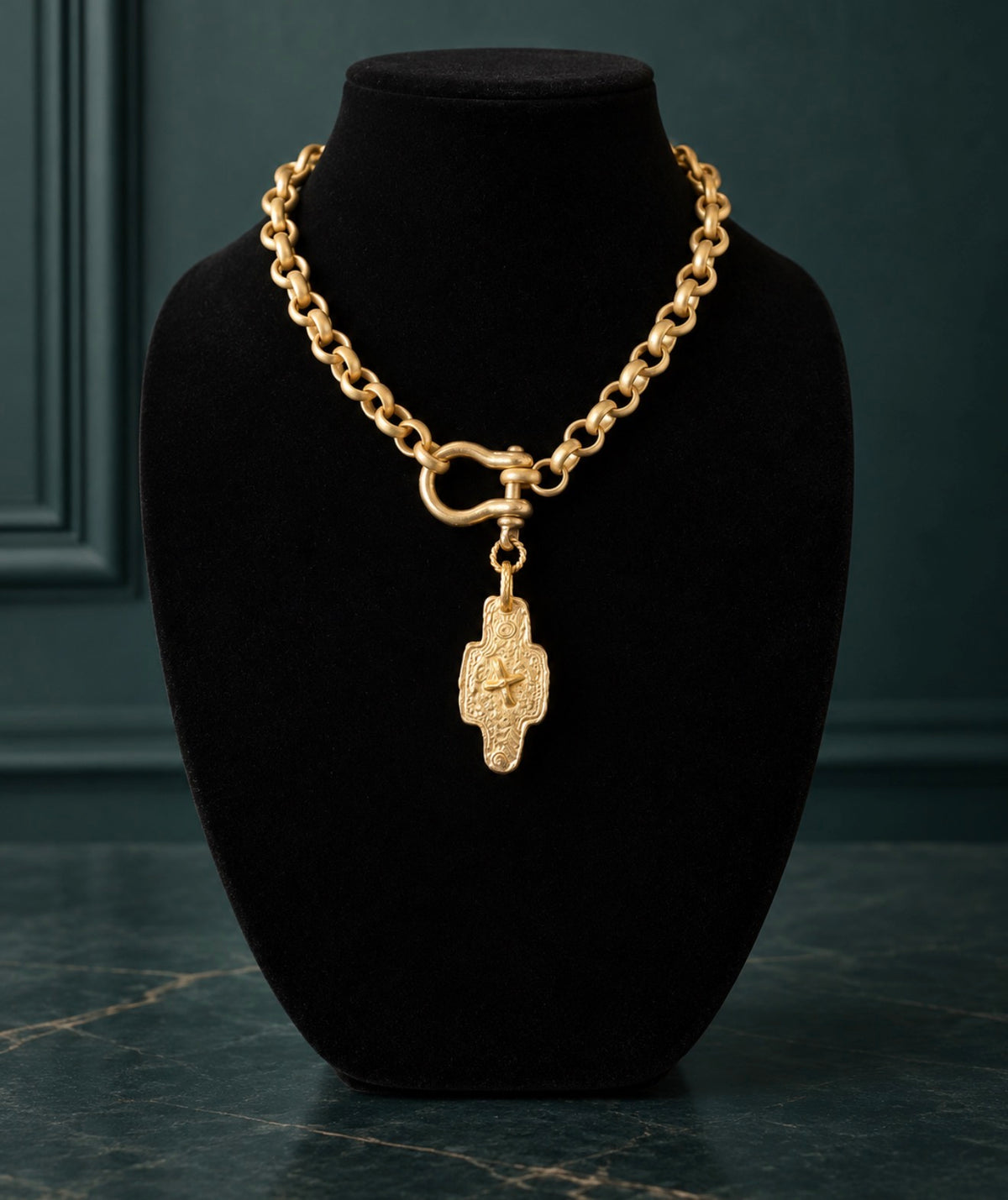 V2 Gold Shackle Cross Necklace