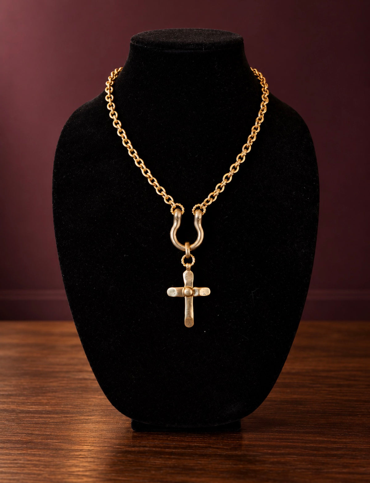 V2 Gold Cross Half Shackle Necklace