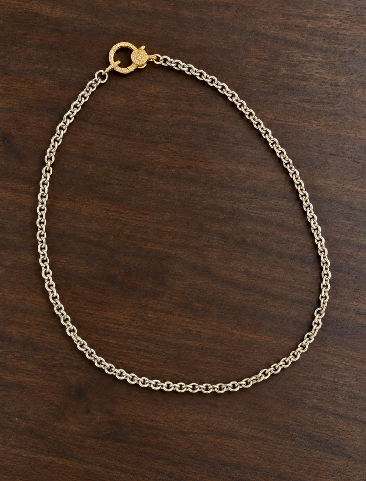V2 Silver Necklace with Gold Pave Clasp
