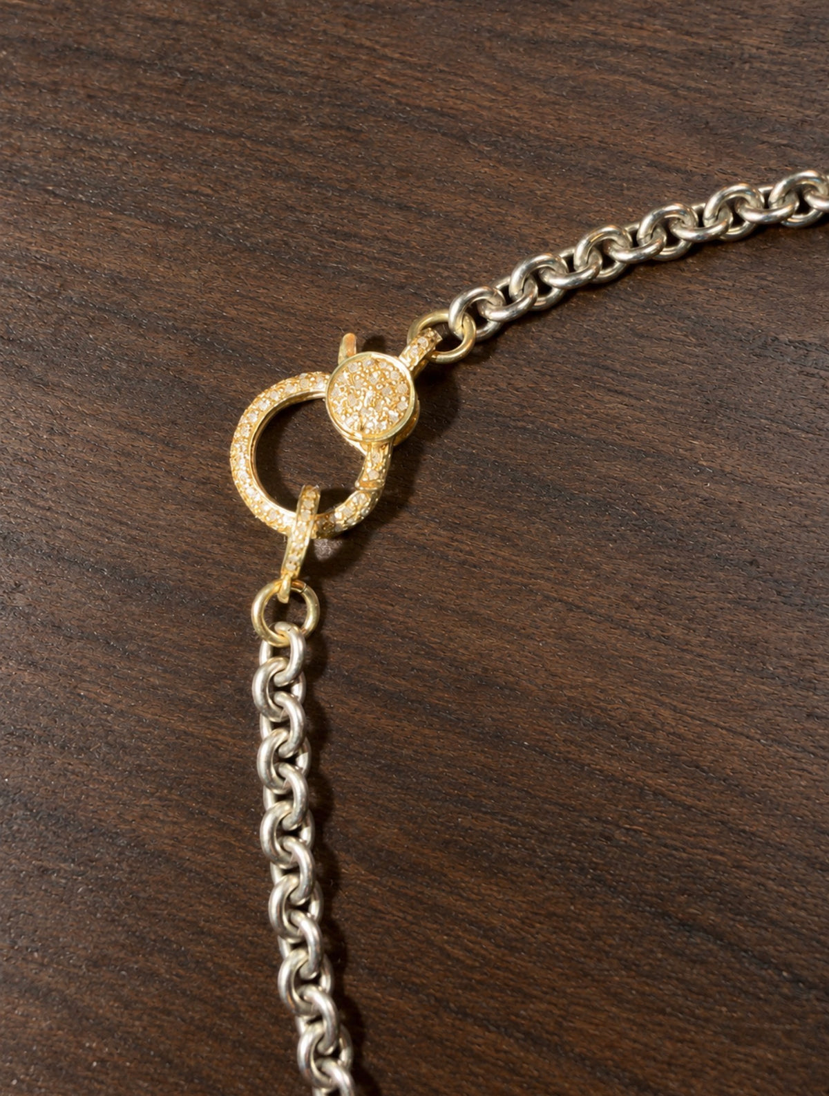 V2 Silver Necklace with Gold Pave Clasp