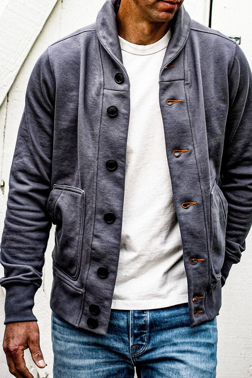 WIESMADE Men | Bodega Cardigan | 14oz 100% Cotton French Terry - Pebble: Pebble / L