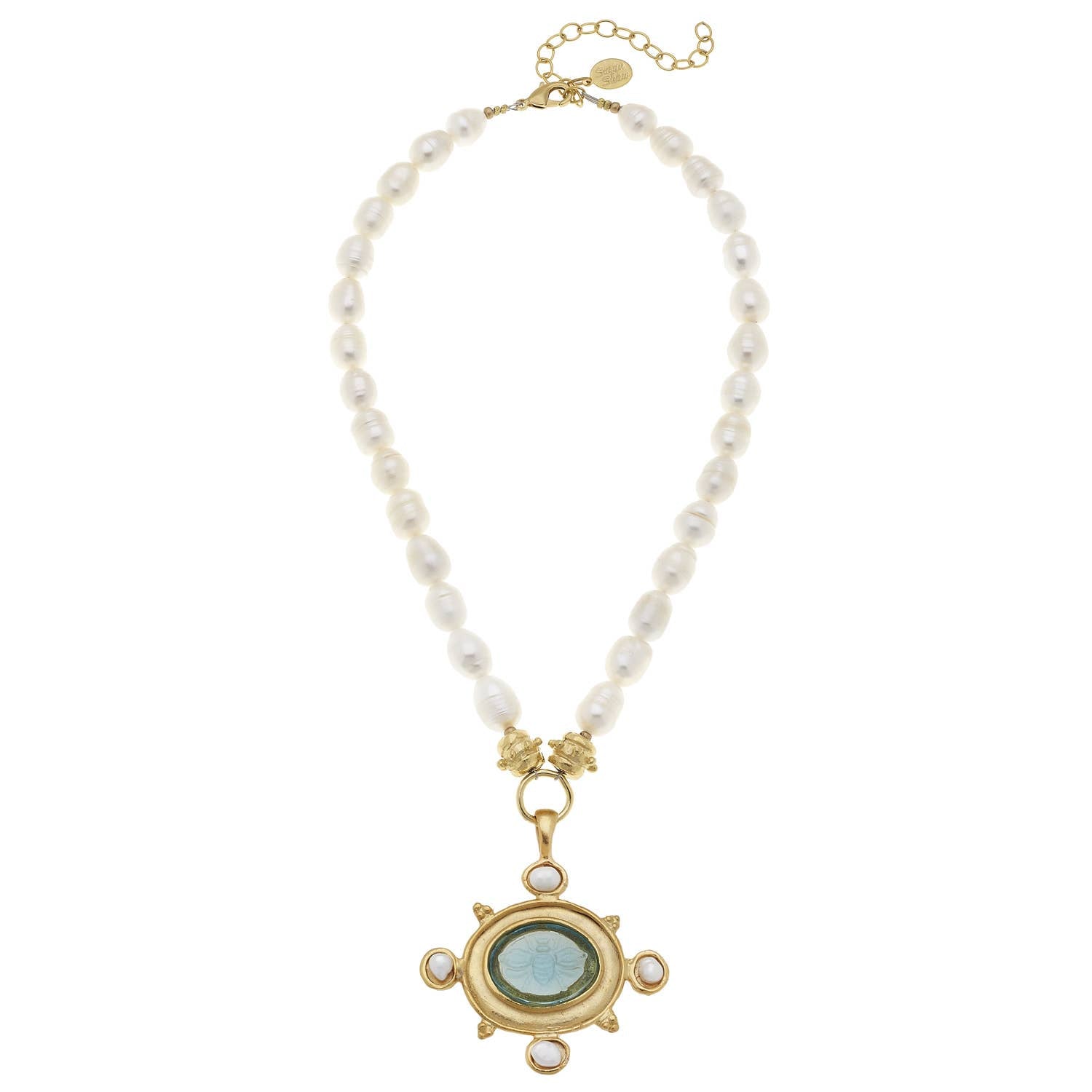 Susan Shaw Venetian Glass Bee Necklace: Aqua