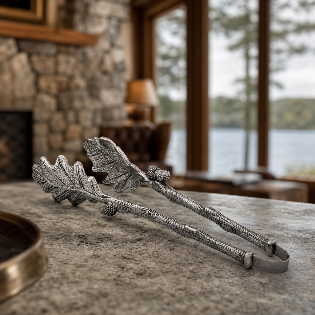 VAGABOND HOUSE Pewter Oak Leaf Pattern Ice / Bread Tongs
