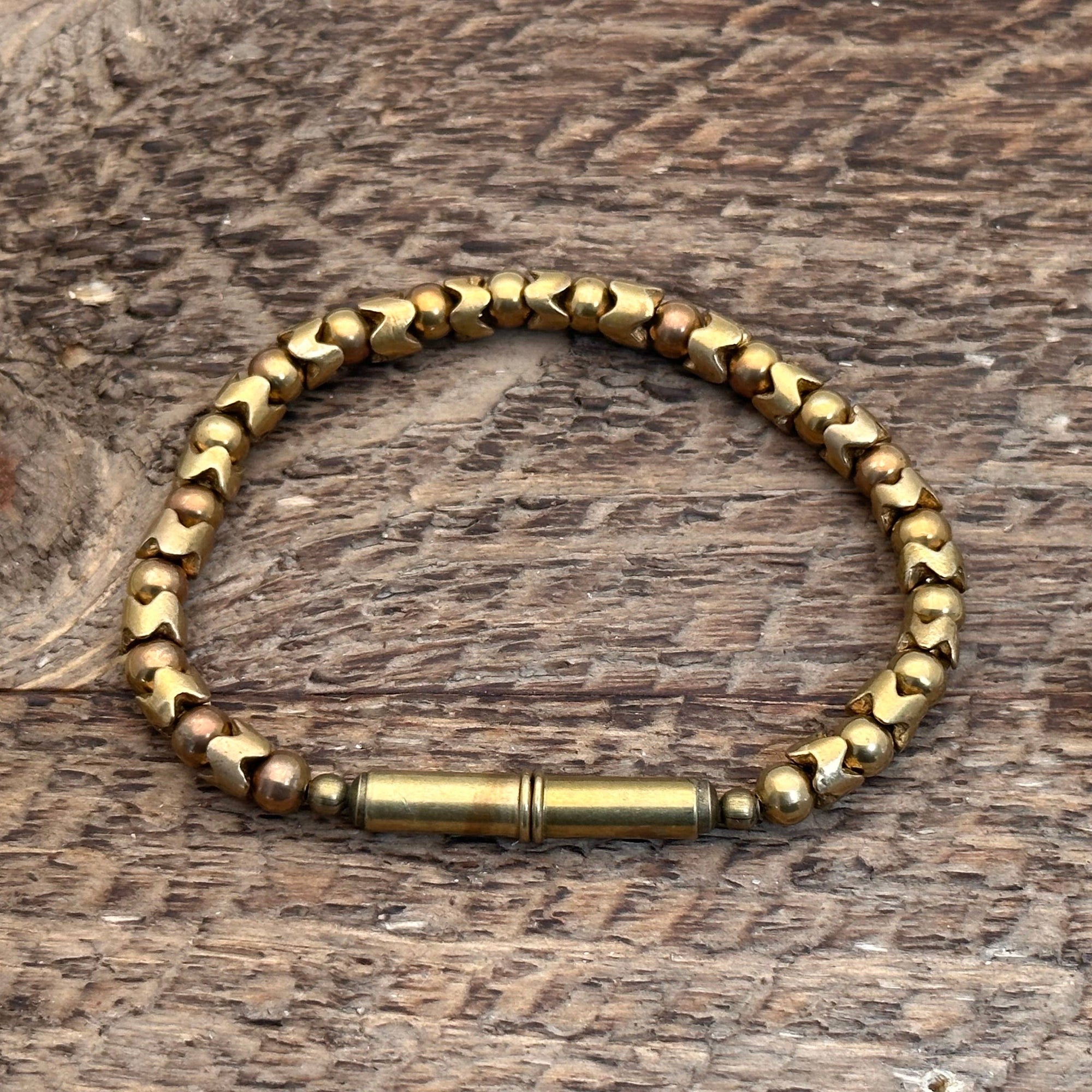 Tre Cuervos Flint Beaded Single Bracelet: Brass Snake / Medium