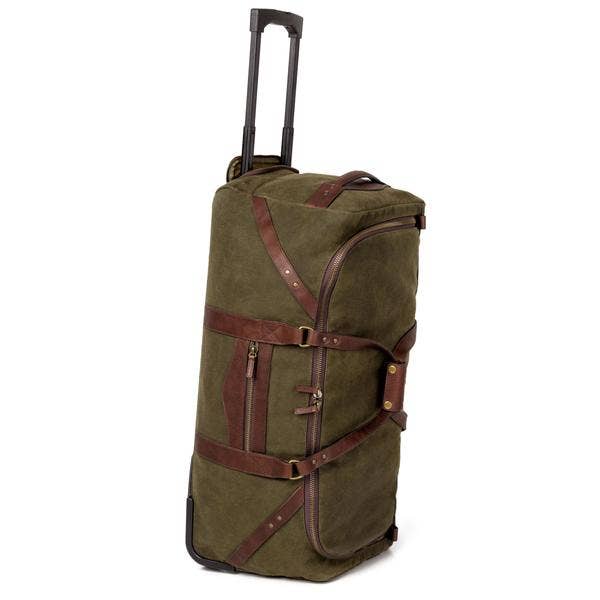 Mission Mercantile Campaign Waxed Canvas Large Roller Duffle Bag: Smoke / Brown