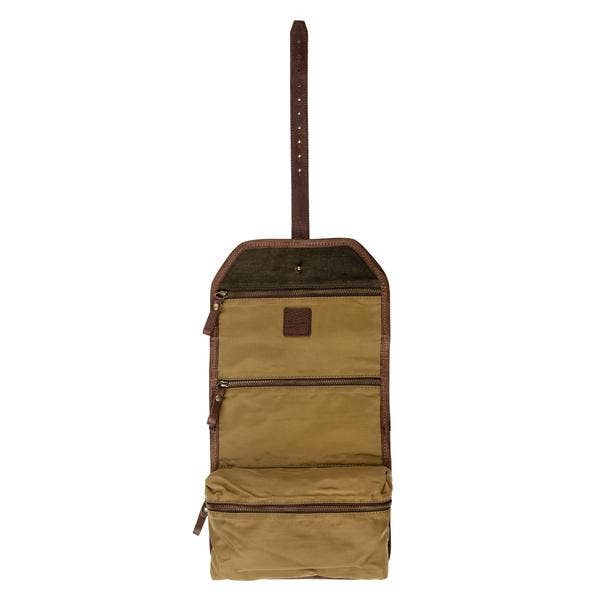 Mission Mercantile Campaign Waxed Canvas Roll-Up Toiletry Shave Kit: Smoke / Forest