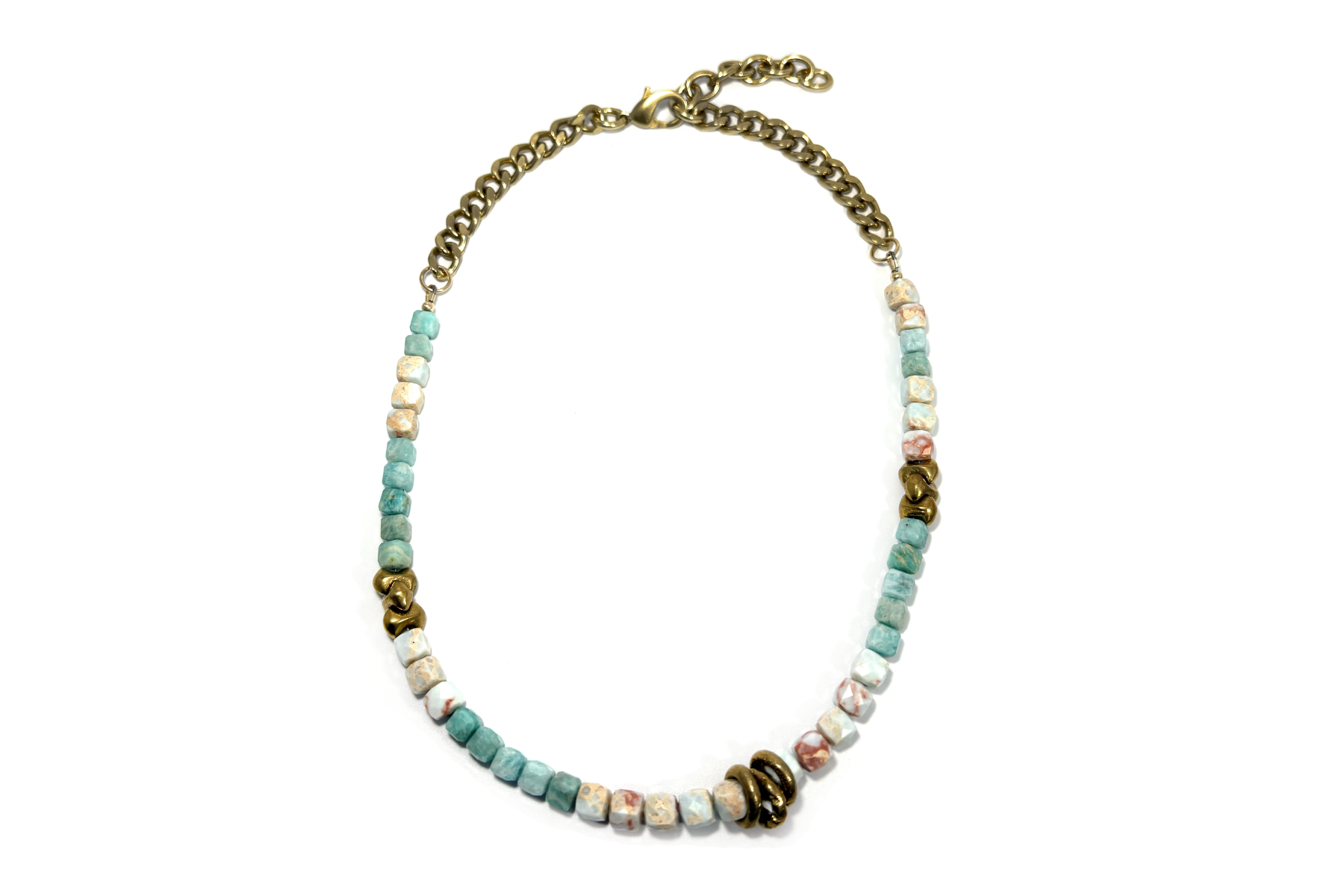 Rachel Nathan Amazonite &amp; Aqua Terra Brass Necklace